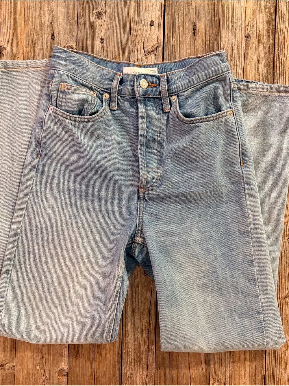 Topshop womens Light Wash Straight Jeans